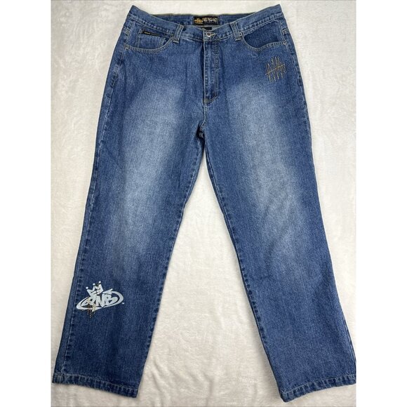 PNB NATION Jeans Men’s Size 38 X 34 Hip Hop Baggy Wide Leg Y2K VTG Blue - Picture 1 of 14